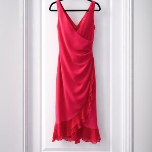 🔥 Jones New York Hot Pink Chiffon Cocktail Dress Size 10 Ruffle Hem Dress 🔥